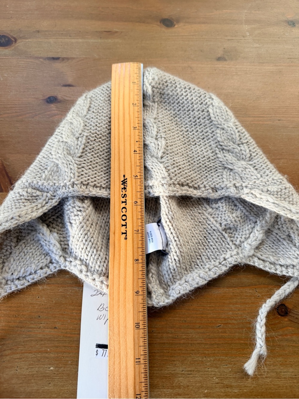 Splendid Women's Grey Cableknit Earflap Hat Bonnett Braided Ties Woolblend Cozy - Picture 13 of 14